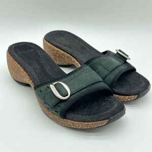 Women's Sundial Black Leather Slide Cork Wedge Sandals